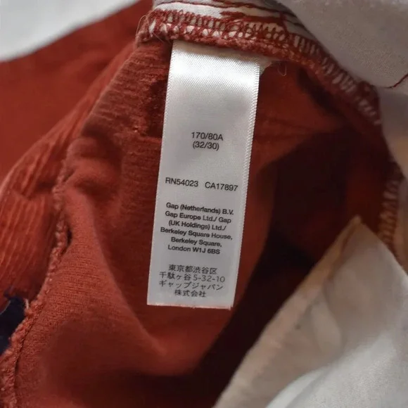 GAP Factory Mens Corduroy Pants Sz 32/30 Straight Fit 100% Cotton 5 Pocket Rust - Picture 9 of 16